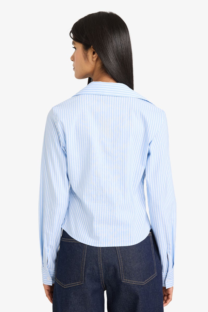 DeFacto Blue Woman Fitted Bengalin Striped Shirt Casual - Image 5